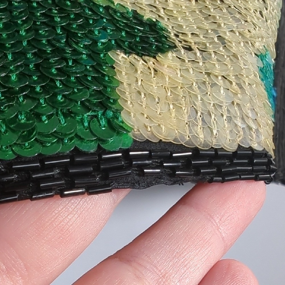 Vintage 80's Sequin Puzzle Piece Silk Colorful Blouse Glass Bead RARE Autism Med - Picture 15 of 16